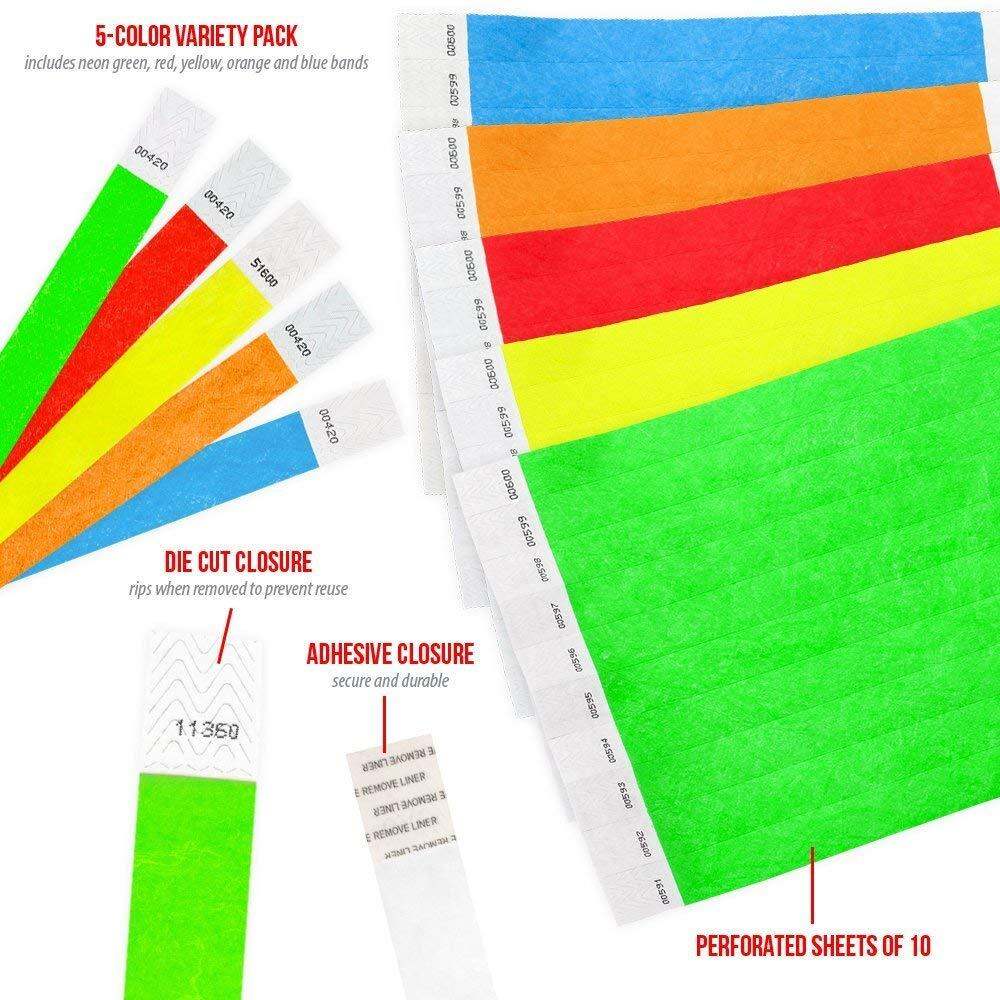WristCo Variety Pack 3/4 Tyvek Wristbands, Assorted Color