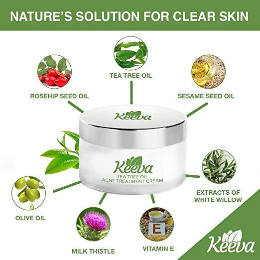 Keeva Organics Acne Treatment Cream With Secret Tea Tree Oil Formula 2 oz