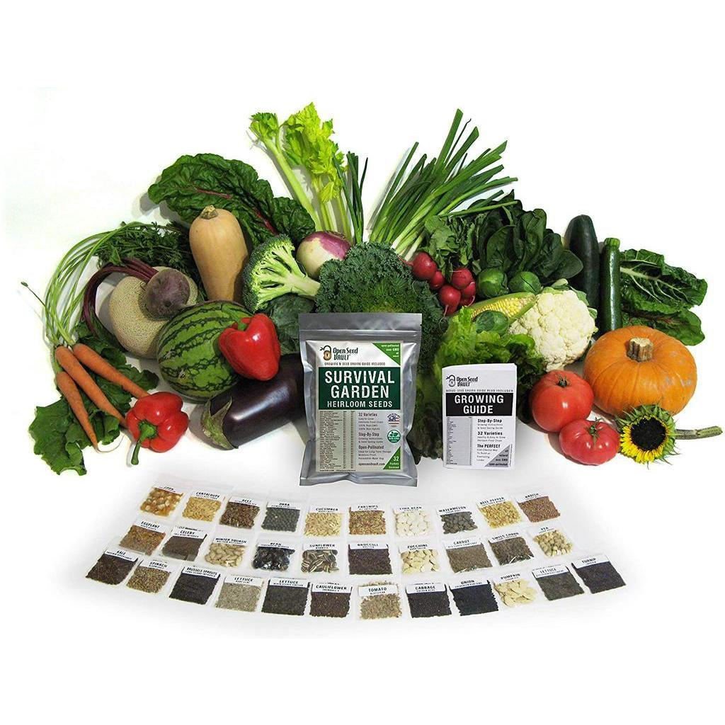 Survival Garden 15,000 Heirloom Vegetable Seeds Survival Garden 32 Variety Pack by Open Seed Vault