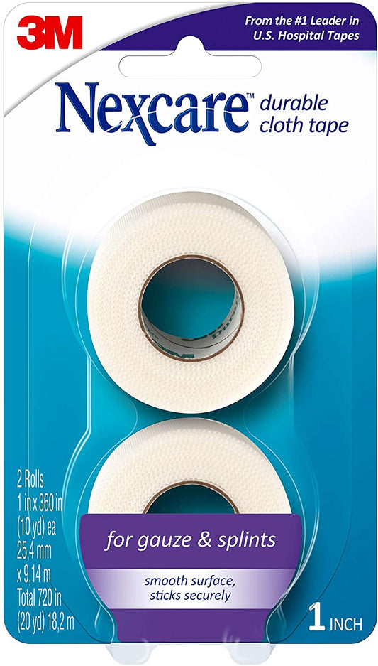 Nexcare Durable Cloth First Aid Tape, For Gauze & Splints, 1 inch, 2 rolls