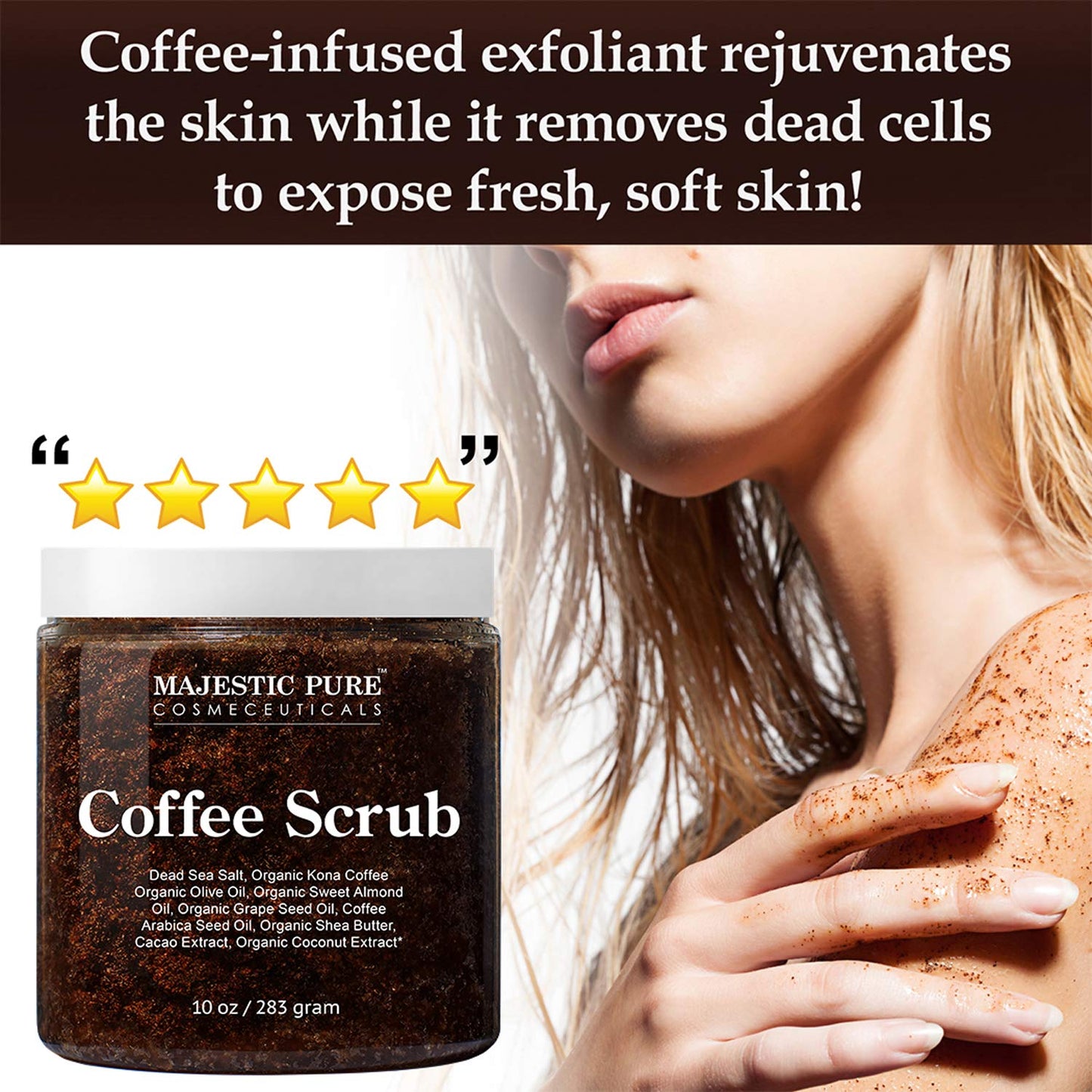 Majestic Pure Coffee Scrub All Natural Body Scrub, 10 oz. / 283g