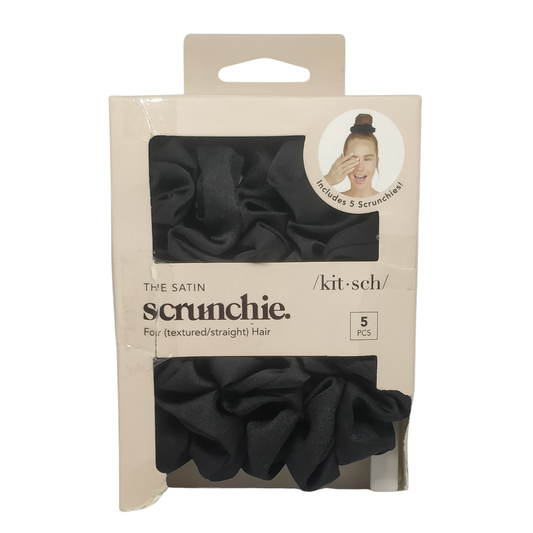 Kitsch Satin Scrunchie Black, 5 Count