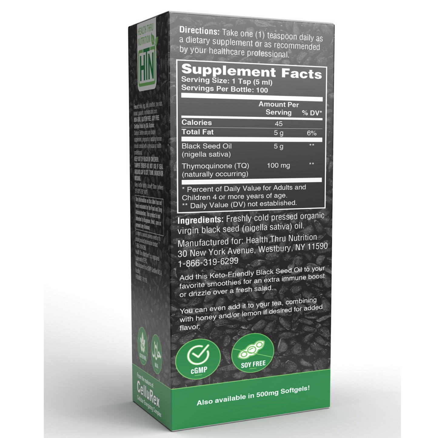 Health Thru Nutrition Black Seed Oil Liquid (Cold Pressed) 16.9 fl. Oz / 500 mL NON-GMO