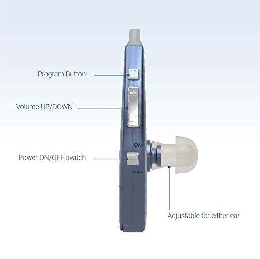 Digital Hearing Amplifier by Britzgo BHA-220. 500hr Battery Life, Modern Blue, Doctor and Audiologist designed