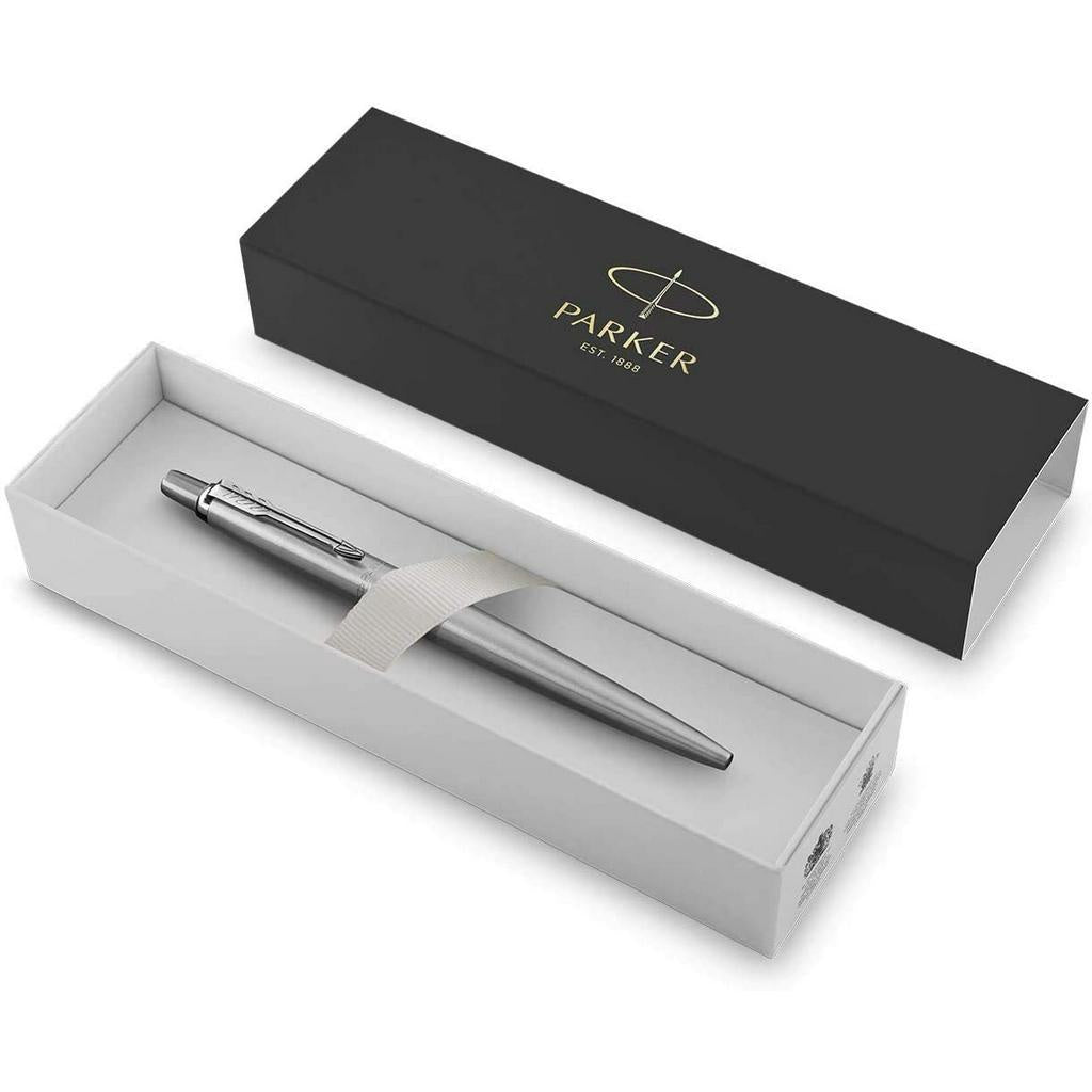 Parker 1953170 Jotter Ballpoint Pen, Stainless Steel w/ Chrome Trim, Medium Point Blue Ink, Gift Box