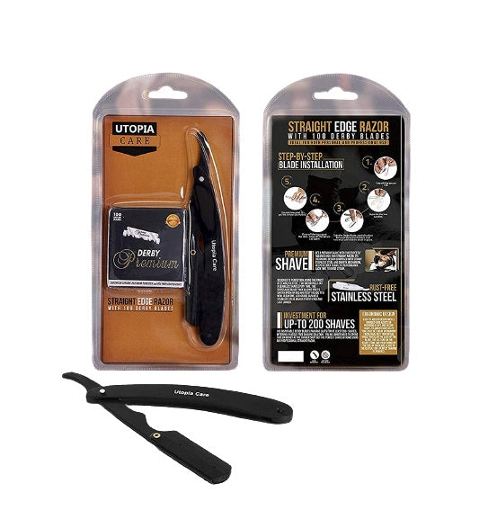 Utopia Care Professional Barber Straight Edge Razor with 100 Derby Blades,100 Percent Stainless Steel