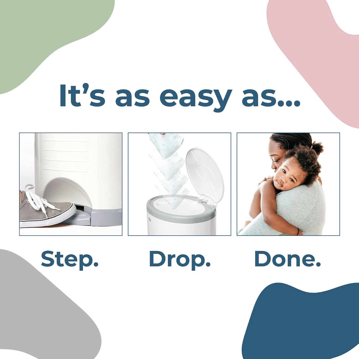 Diaper Dekor Plus Regal Plus Lager Hands-Free Diaper Pail, (White)