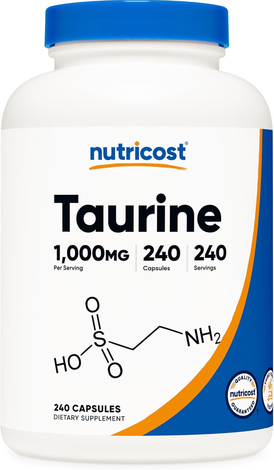 Nutricost Taurine 1,000mg Per serving Dietary Supplement, 240 Capsules