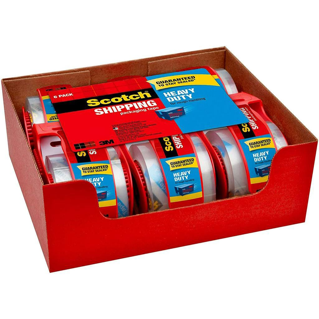 Scotch Heavy Duty Shipping Packaging Tape, 6 Rolls with Dispenser, 1.88" x 22.2 Yards, Clear, 142-6