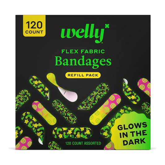 Welly Flex Fabric Bandages Refill Pack Glow In The Dark 120 Count Assorted
