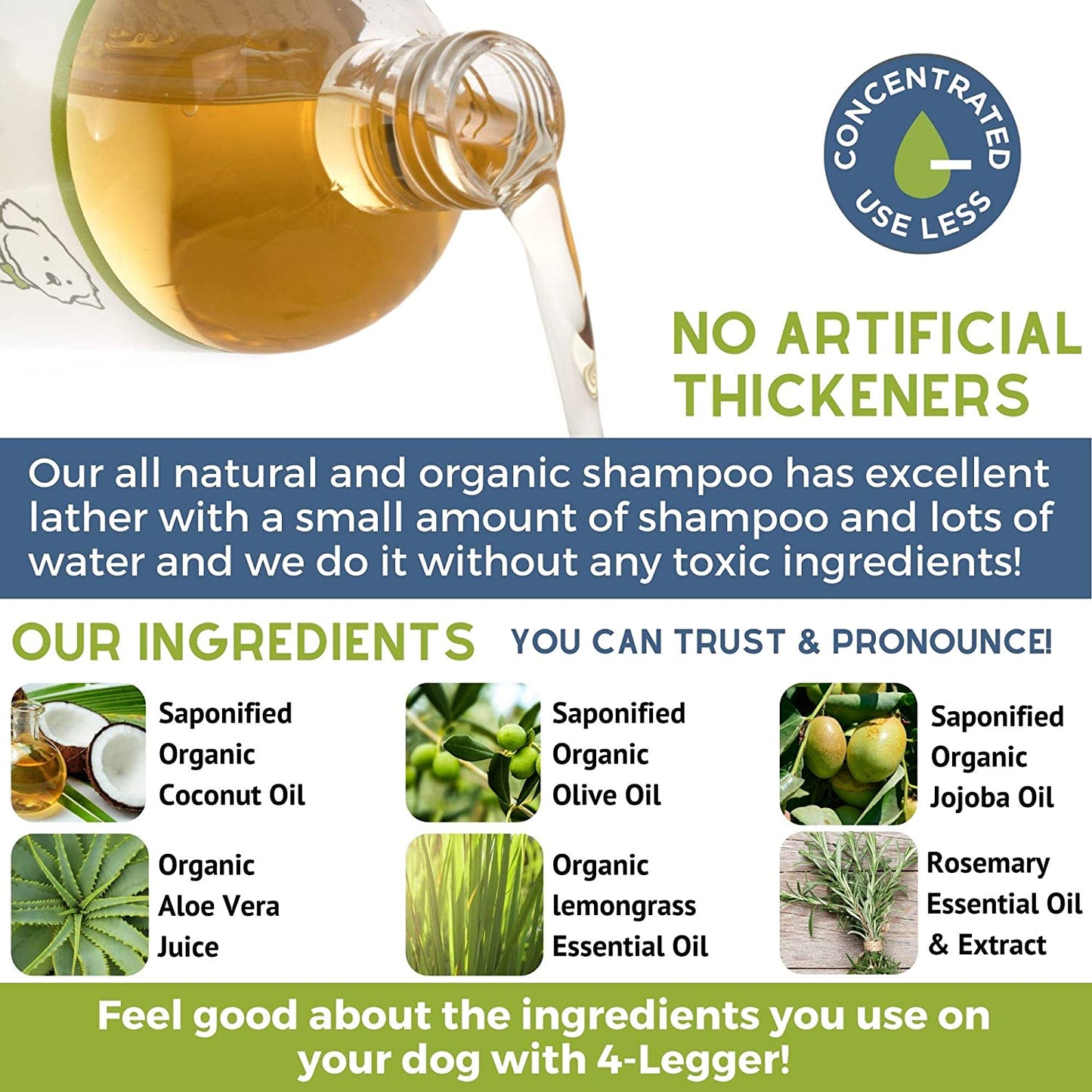 4Legger Organic Dog Shampoo with Aloe Vera, Lemongrass & Organic Coconut Oil, 16 fl.oz / 473ml