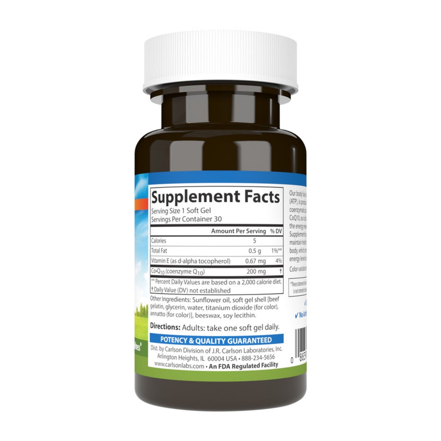 Carlson Labs CoQ10 Energy Production Heart Function Optimal Wellness Gluten-Free 200mg 30softgels