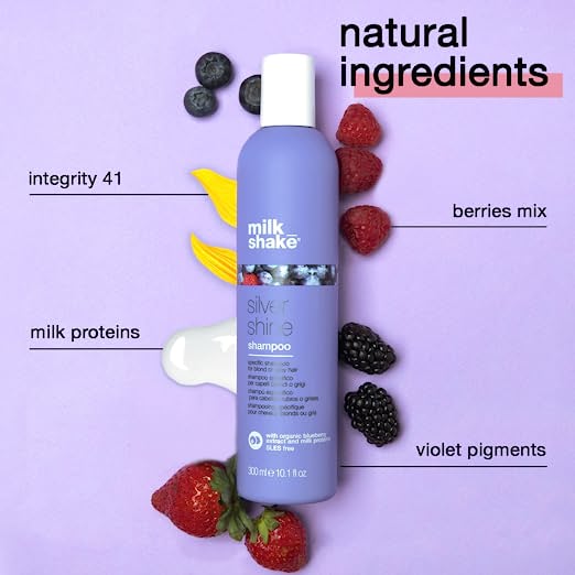 Milk Shake Silver Shine Purple Shampoo For Blond Or Grey Hair With Organic Blueberry 10 FlOz (300ml)