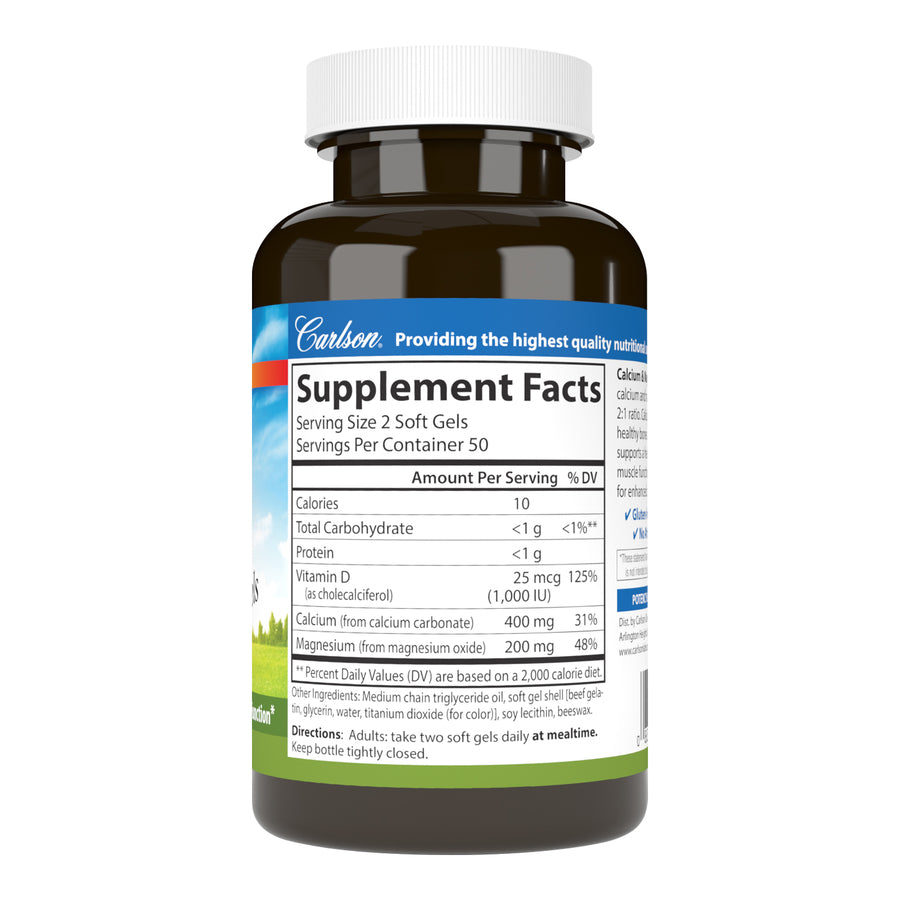Carlson Calcium & Magnesium Gels with Vitamin D3, 250 Softgels