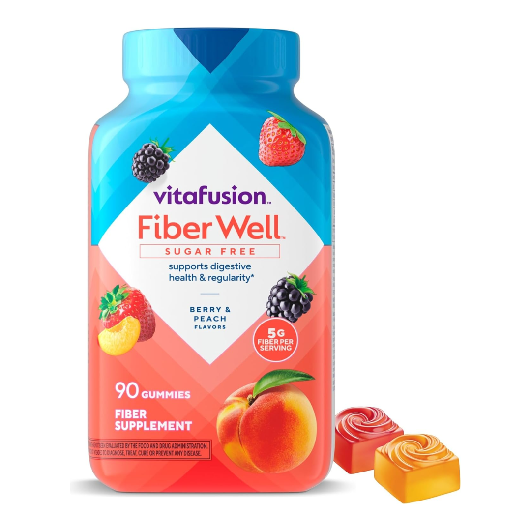 Vitafusion Fiber Well Non-Sugar 5g Supplement Natural Peach,Strawberry And Berry Flavors,90 Gummies