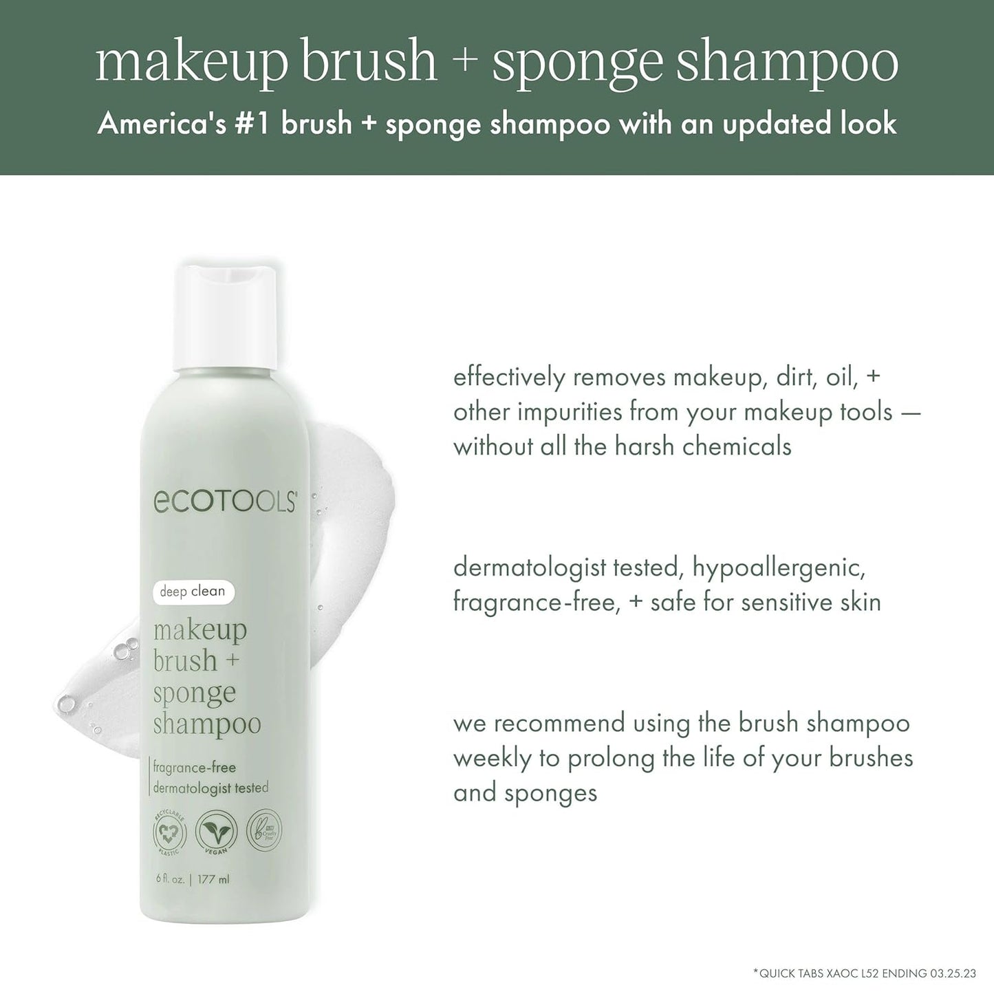 Ecotools Makeup Brush Cleansing Shampoo, 6 fl.oz / 177ml