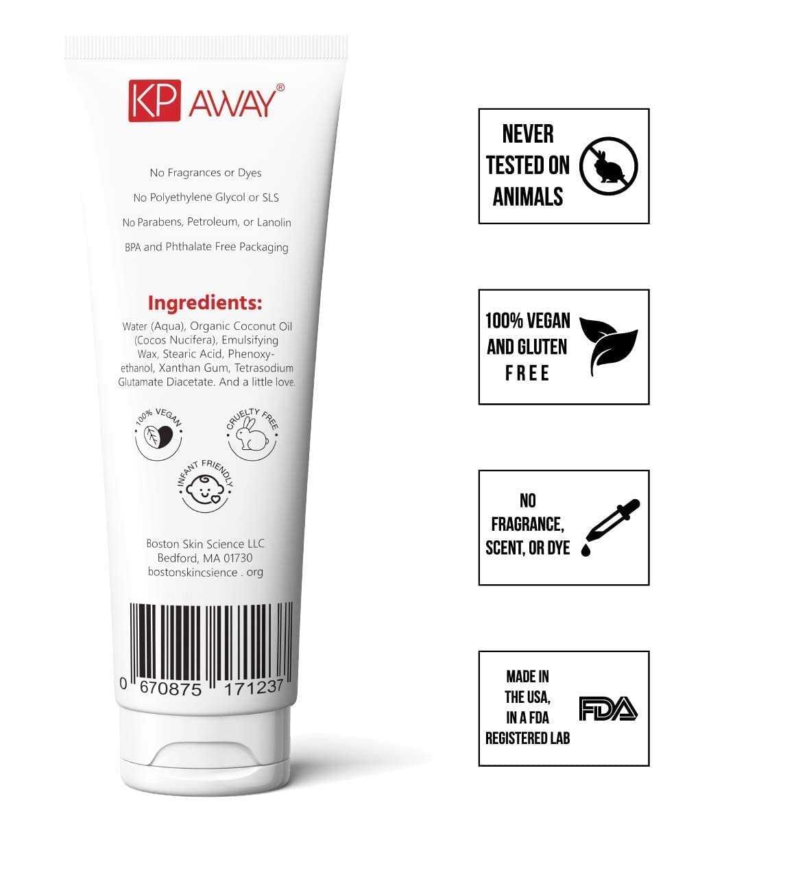 KP Away Keratosis Pilaris Emollient Face & Body Daily Moisturizer with High Purity Coconut Oil, 3 oz. / 84g