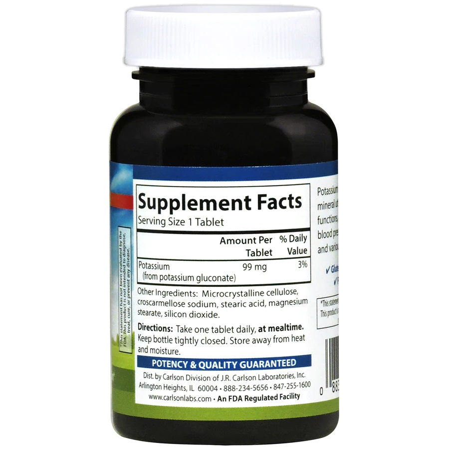 Carlson Potassium 99 mg 100 Tablets Promotes Nerve Health & Muscle Function