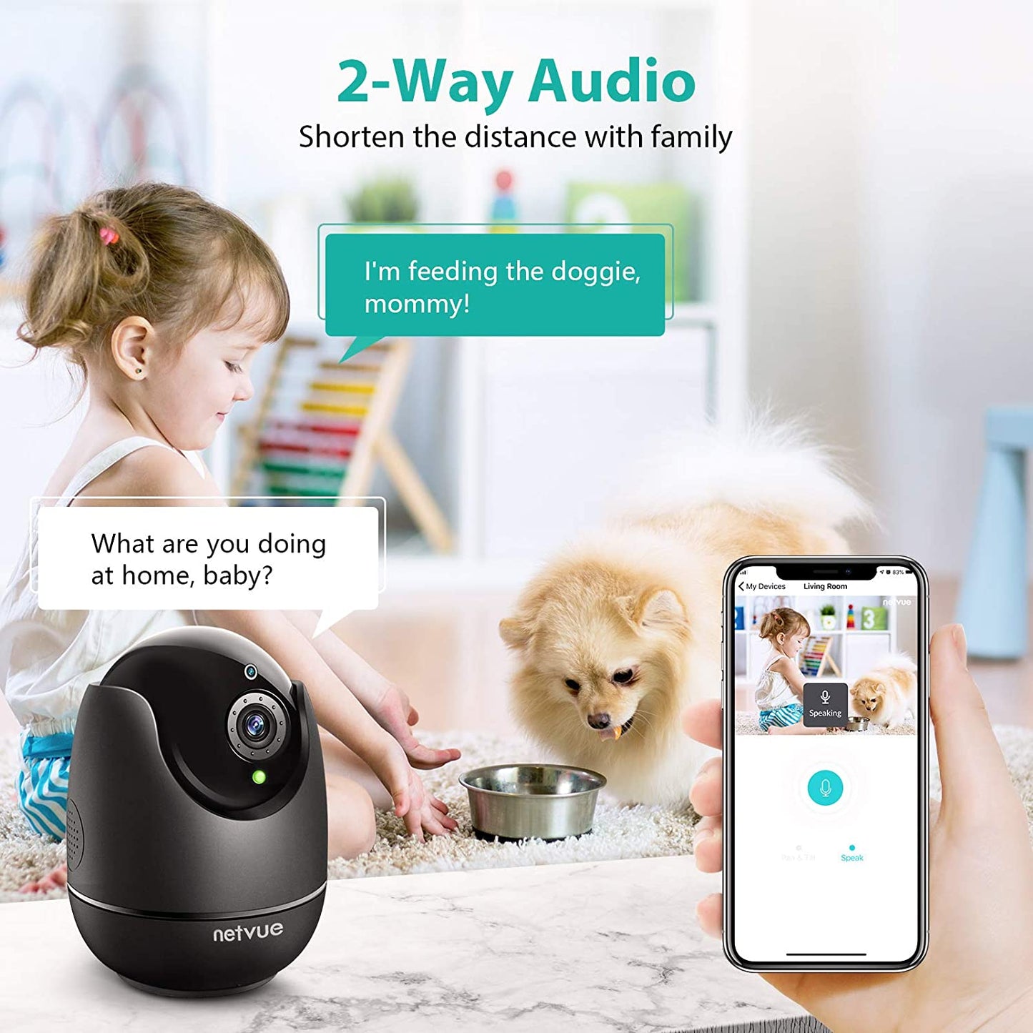 NETVUE Wireless Security Camera for Home 1080P FHD Pet Camera, 2-Way Audio, AI Human Detection