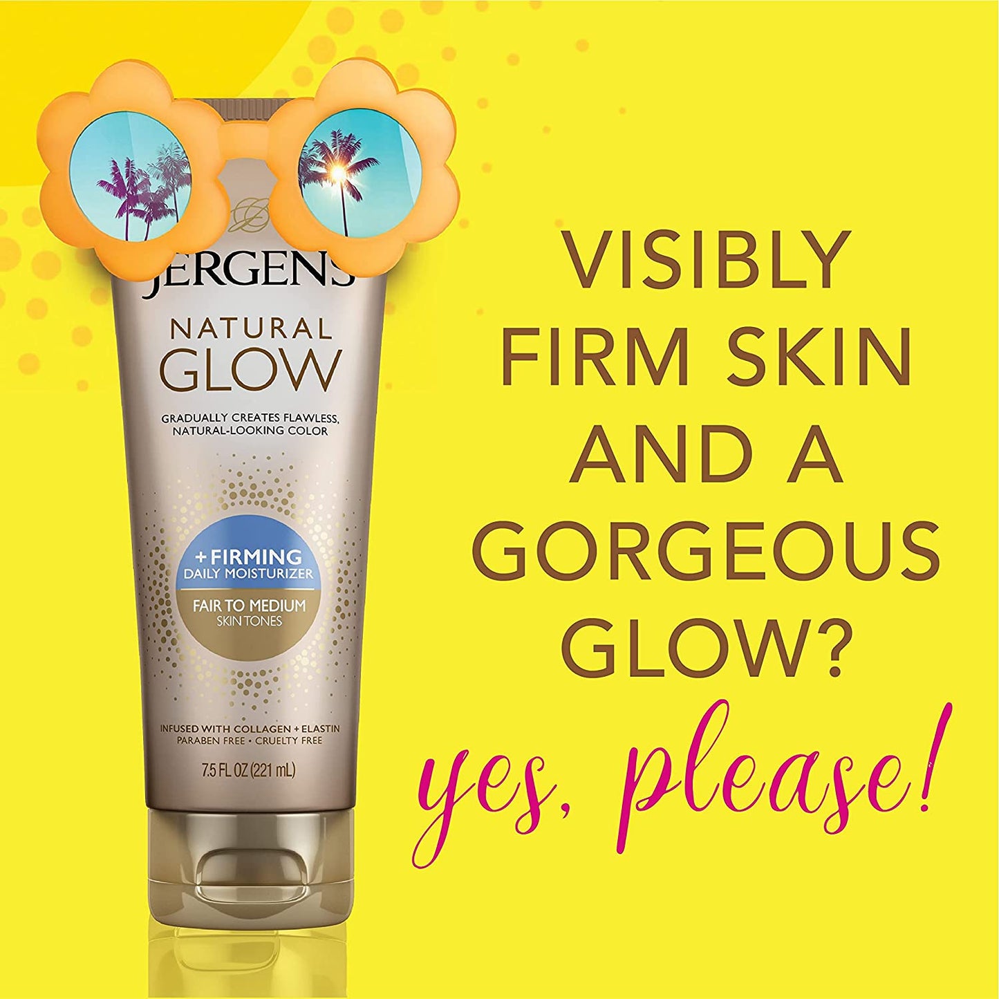 Jergens Natural Glow +FIRMING Body Lotion, Fair to Medium Skin Tone, 221 ml Tanning Moisturizer, PACKAGING MAY VARY