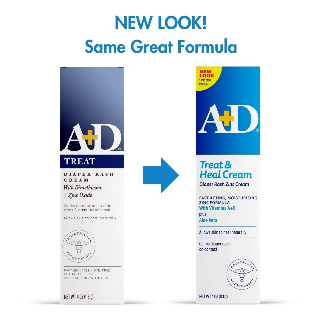 A+D Diaper Rash Cream, Dimethicone Zinc Oxide Cream, TREAT 4 oz (113 g)