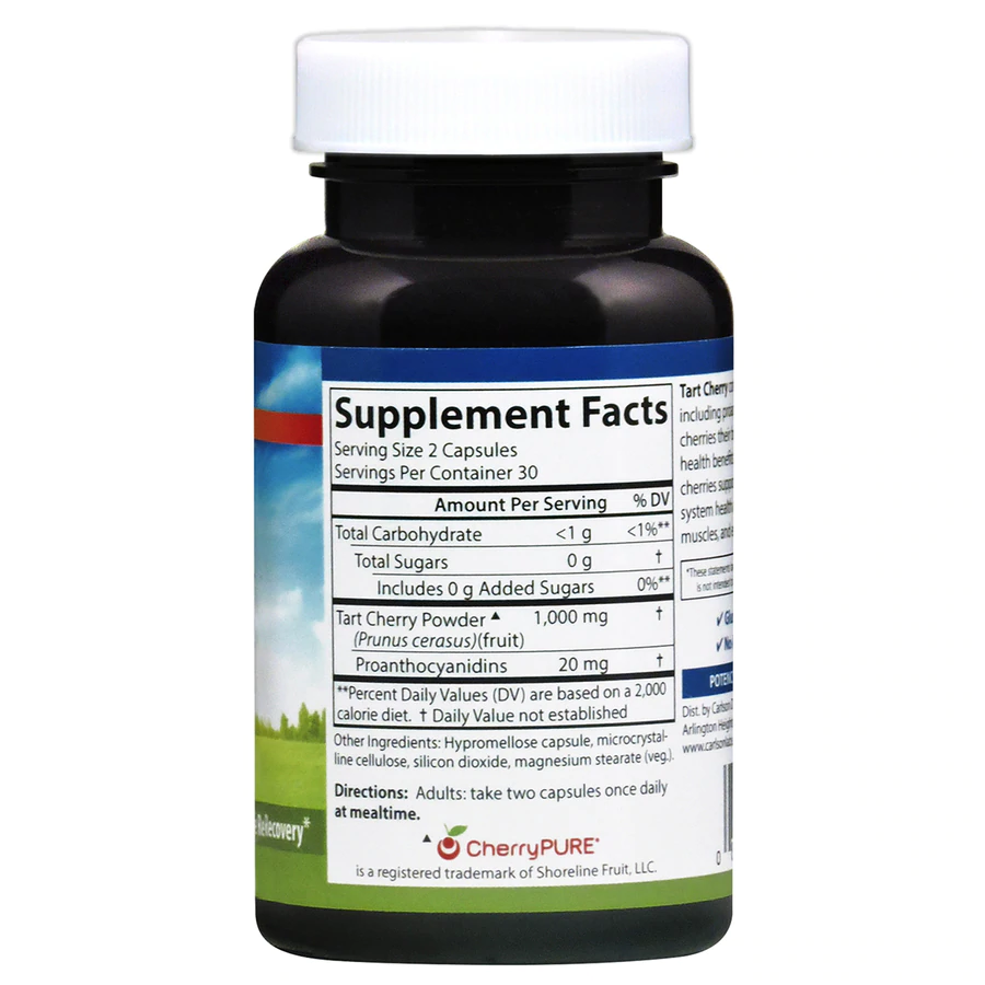 Carlson Tart Cherry 1000 mg 60 Capsules Powerful Antioxidant and Immune Support
