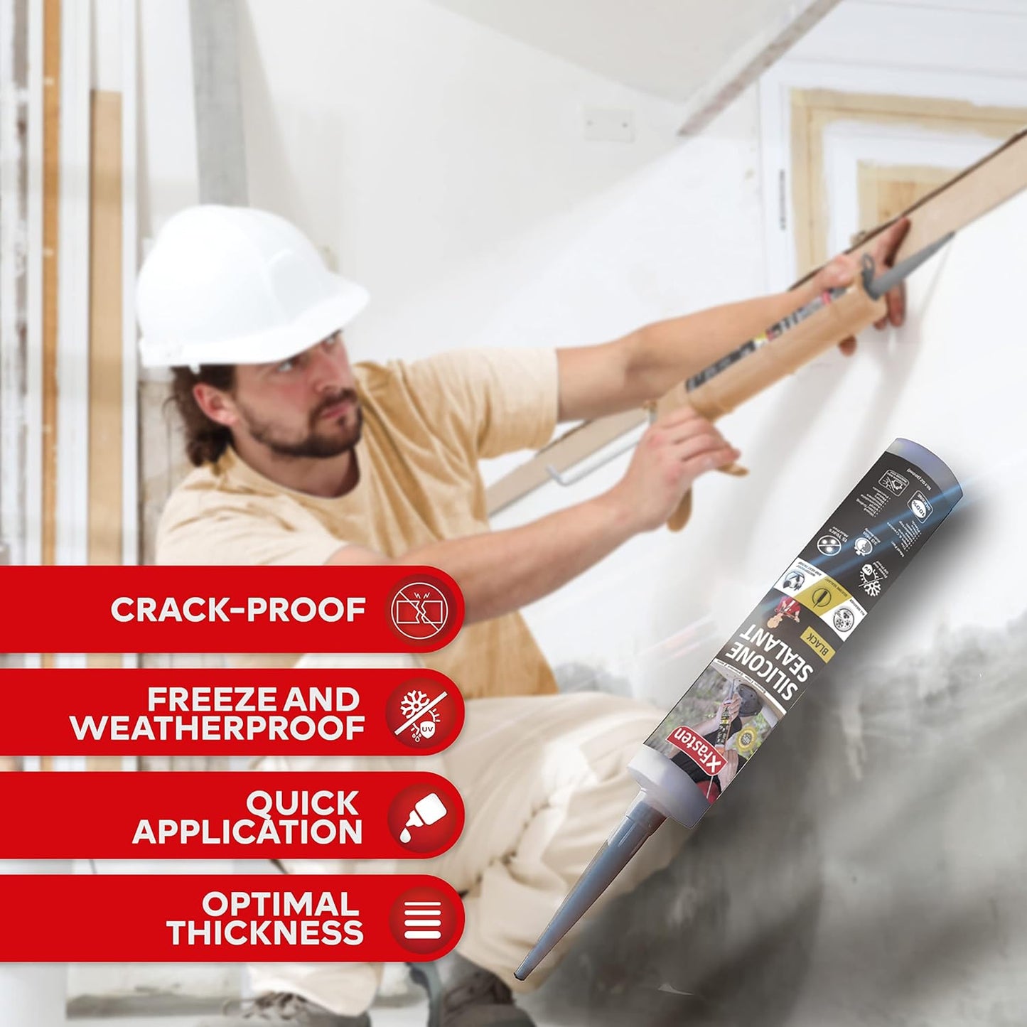 XFasten Silicone Sealant Black 1 Pack Waterproof 10.1 oz (300ml)