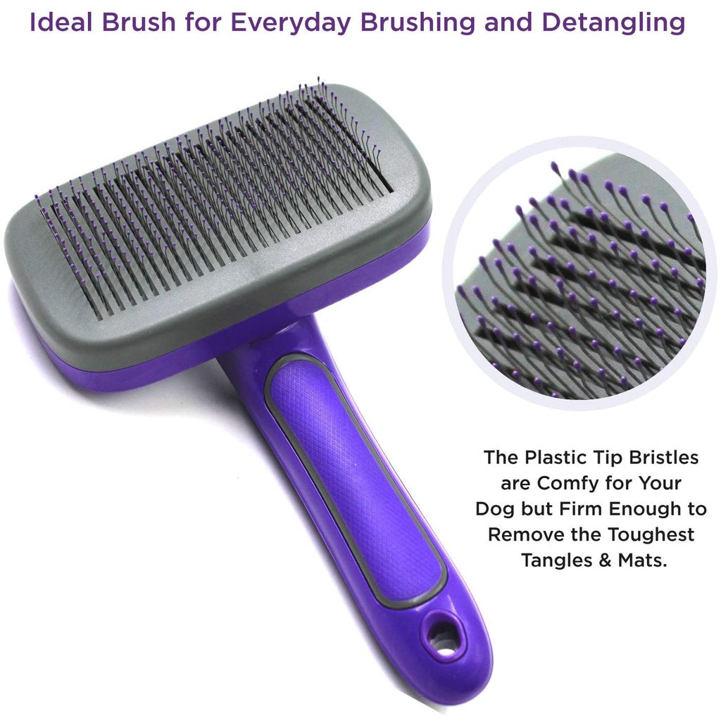 Hertzko Self Cleaning Pet Slicker Brush with Plastic Tips for Sensitive Dogs and Cats, Small