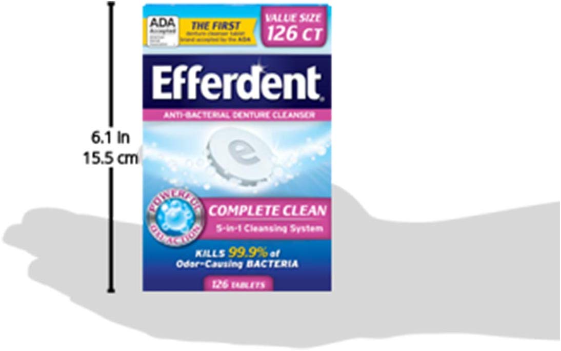 Efferdent Anti-Bacterial Denture Cleanser, 5-in-1 Cleansing System (126 Tablets) Complete Clean