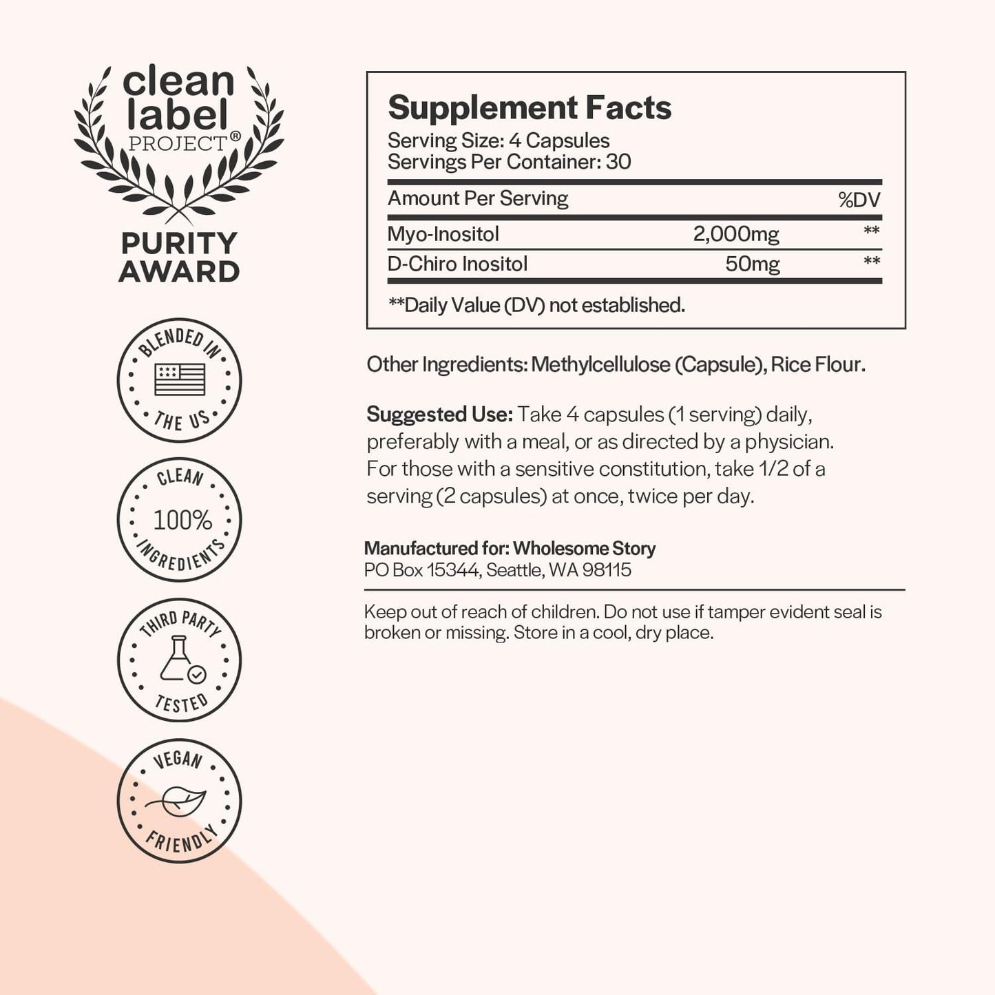 Wholesome Story Myo & D-Chiro Inositol Supplement 12 Vegetarian Capsules