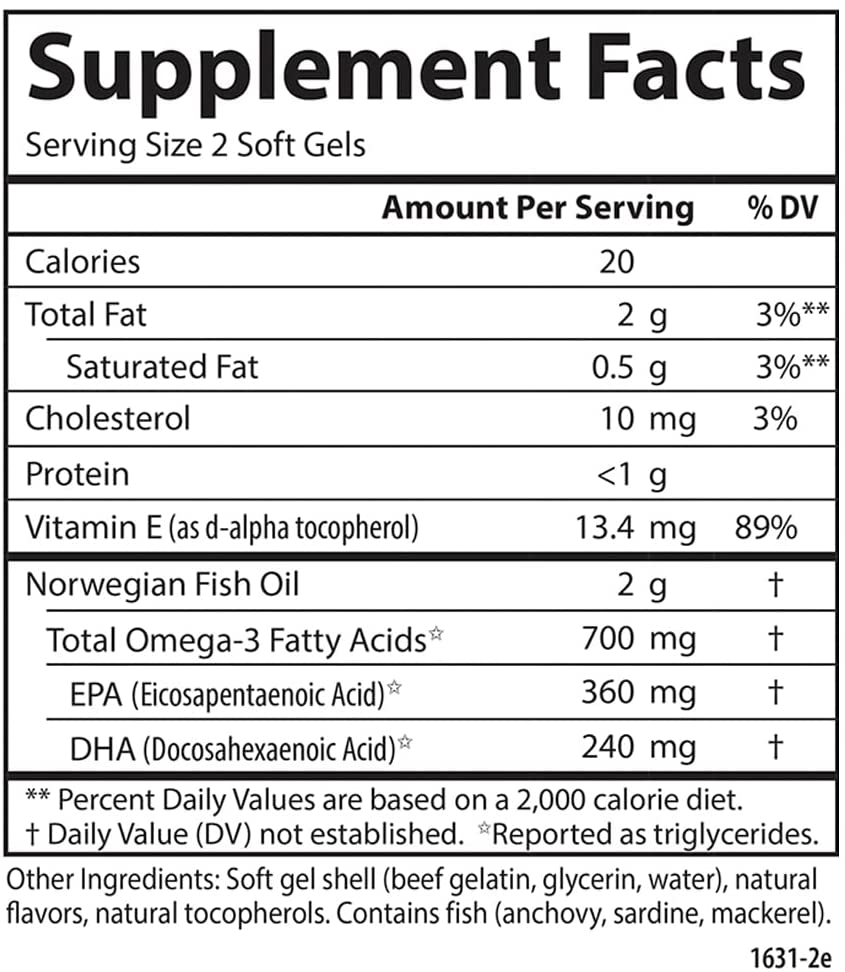 Carlson The Very Finest Fish Oil 700 mg Omega-3 Lemon Flavor 120 Softgels