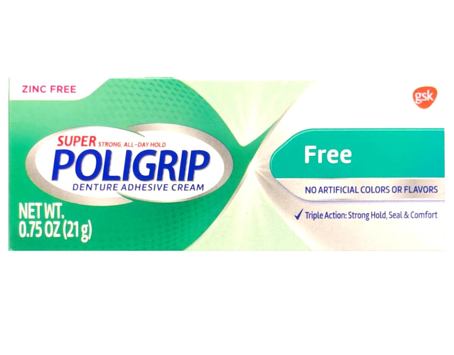 Super Poligrip Zinc Free Denture Adhesive Cream 0.75 oz (21g)