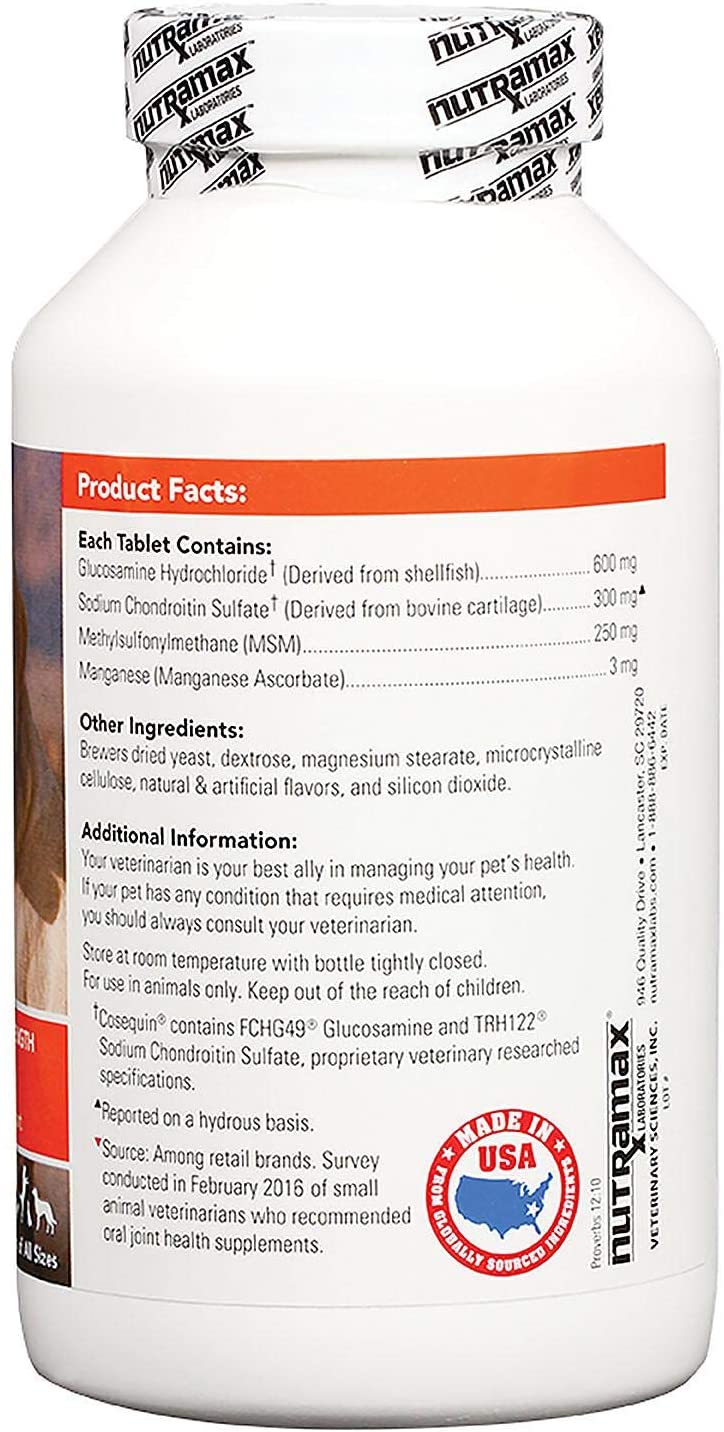 Nutramax Cosequin Maximum Strength Joint Support plus MSM for Dogs, 180 Tasty Chewable Tablets