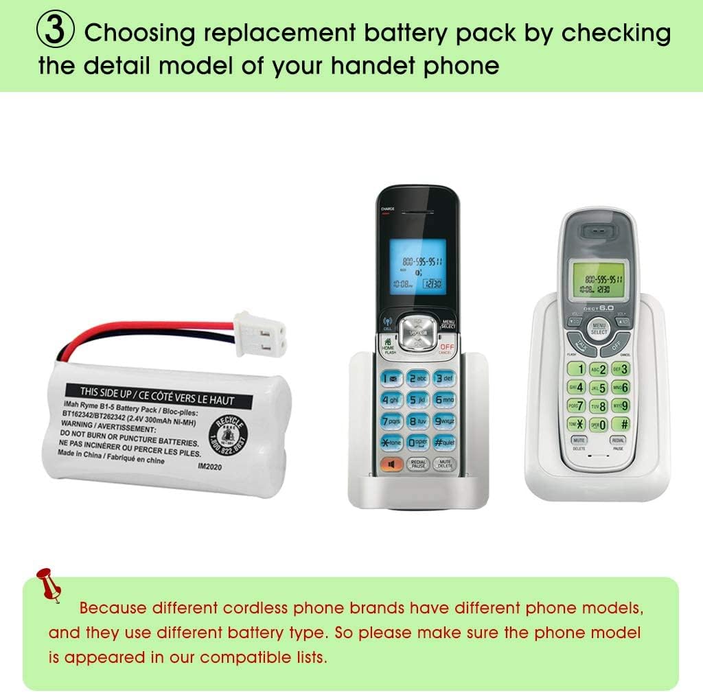 iMah 2.4V 300mAh Ni-MH Cordless Phone Battery (BT162342/BT262342) 2-Pack