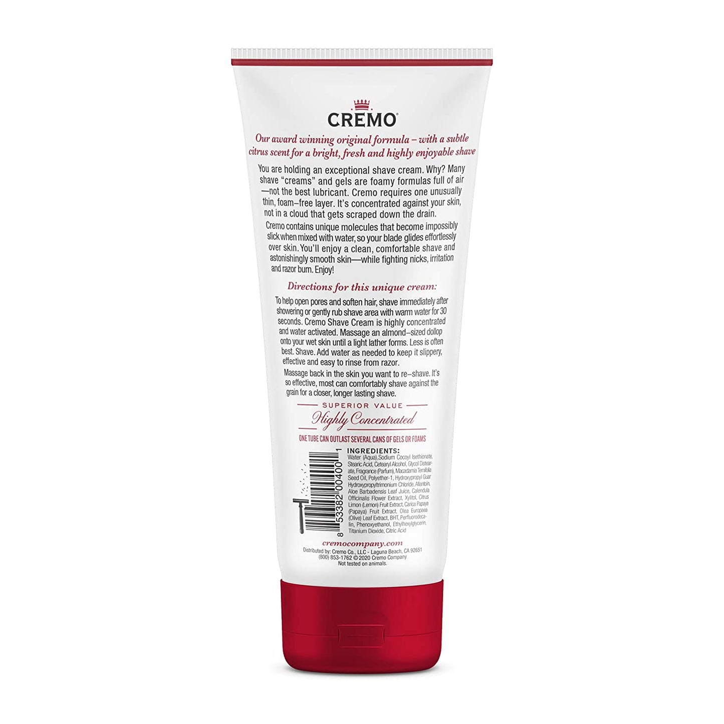 Cremo Original Formula Concentrated Shave Cream Classic 6 Fl Oz (177ml)