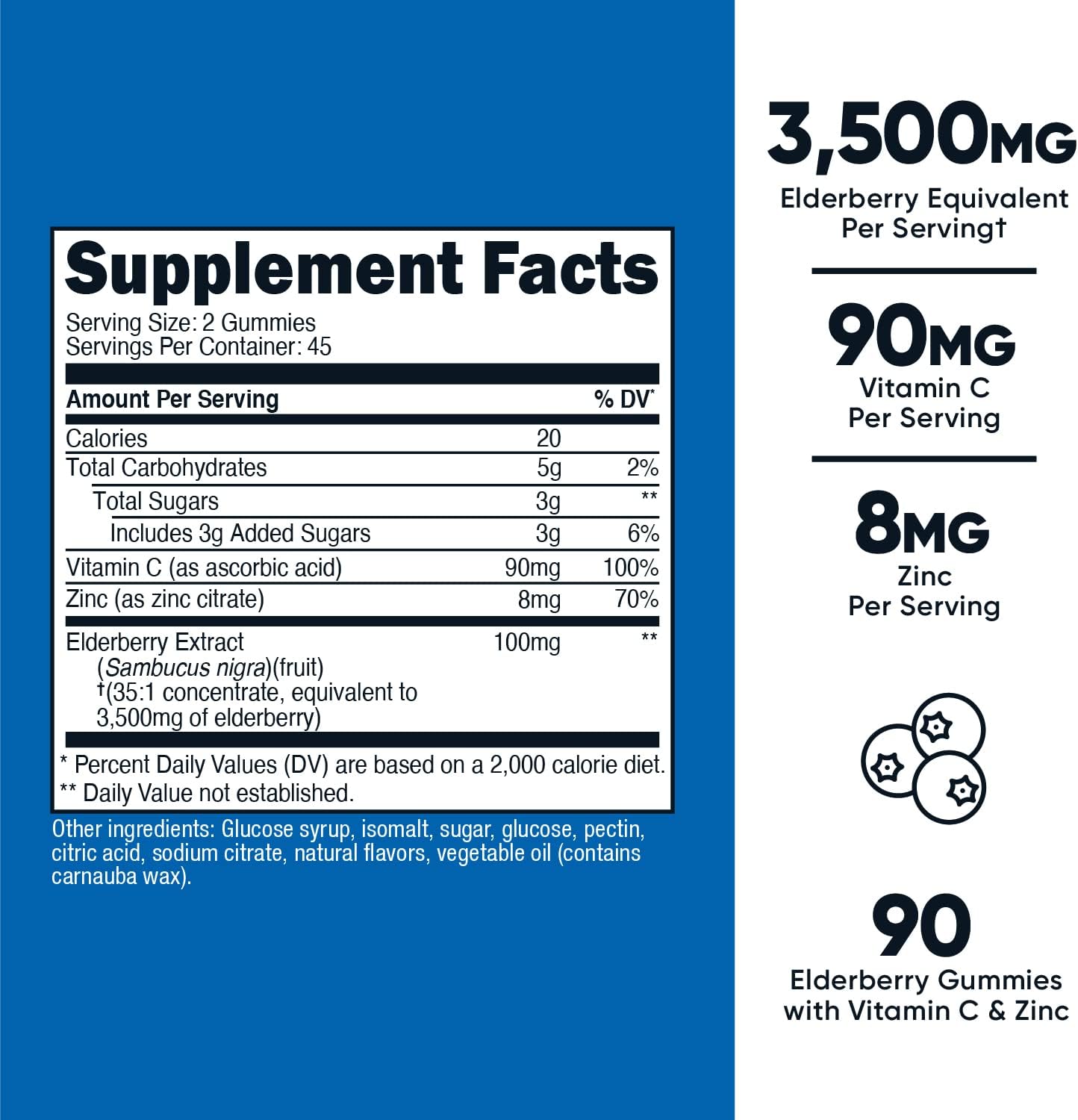 Nutricost Elderberry Gummies With Vitamin C & Zinc 3500mg Supplement 90 Gummies