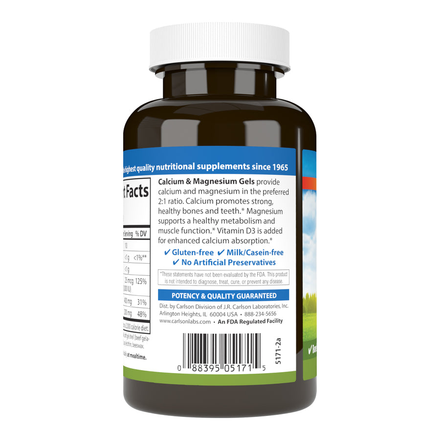 Carlson Calcium & Magnesium Gels with Vitamin D3, 250 Softgels