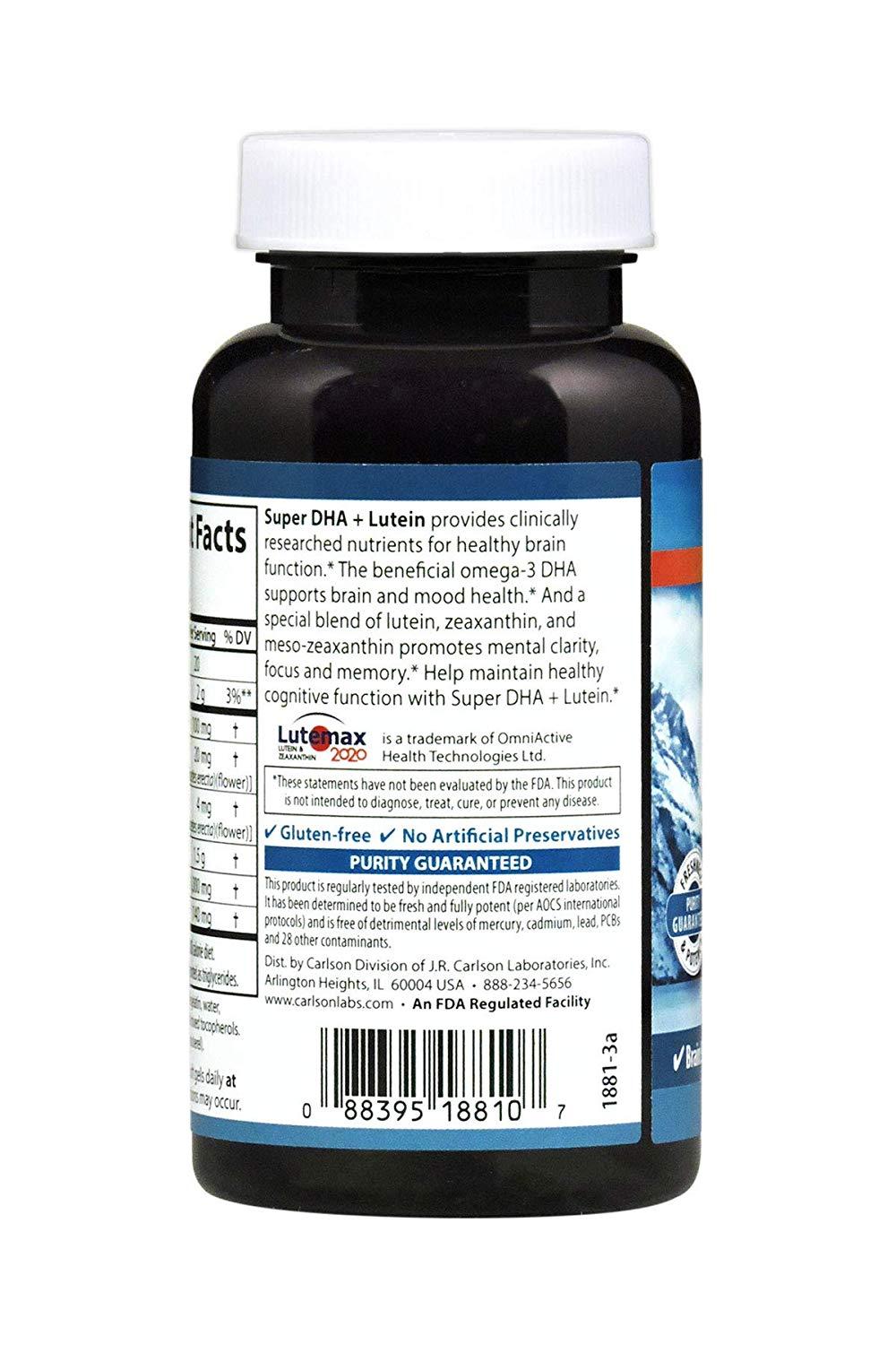 Carlson Super DHA + Lutein 60 Soft Gels Brain Support, Cognitive Function & Mental Clarity