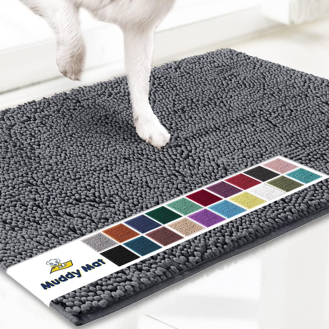Muddy Mat Super Absorbent Microfiber Dog Door Mat for Muddy Paws, 18 X 28 - Grey