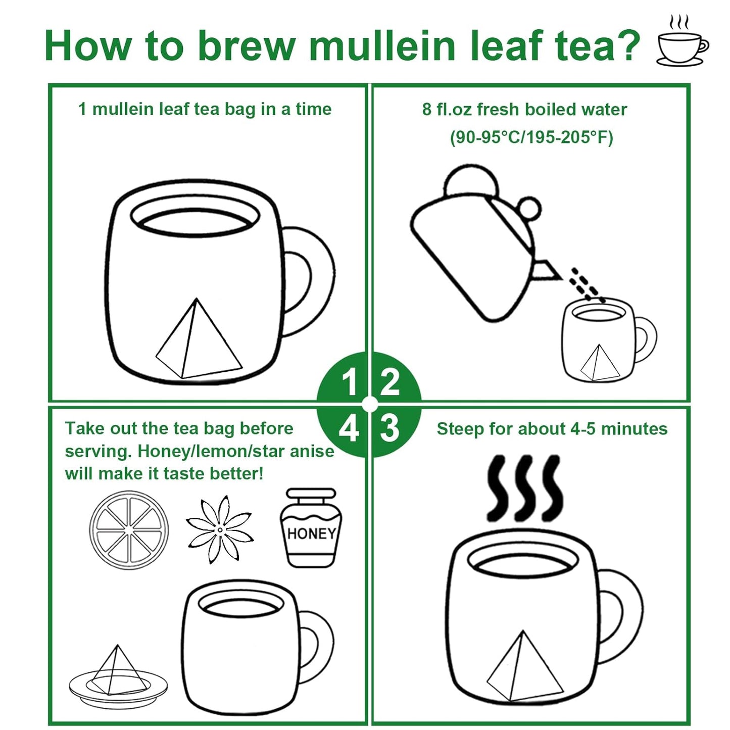 FullChea Mullein Leaf Tea 100% Wild & Pure Herbal Tea 20 Tea Bags (60g)