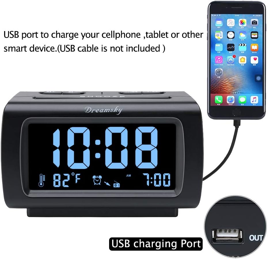 Dreamsky Alarm Clock with FM Radio 1.2 Inch Blue Digit Display