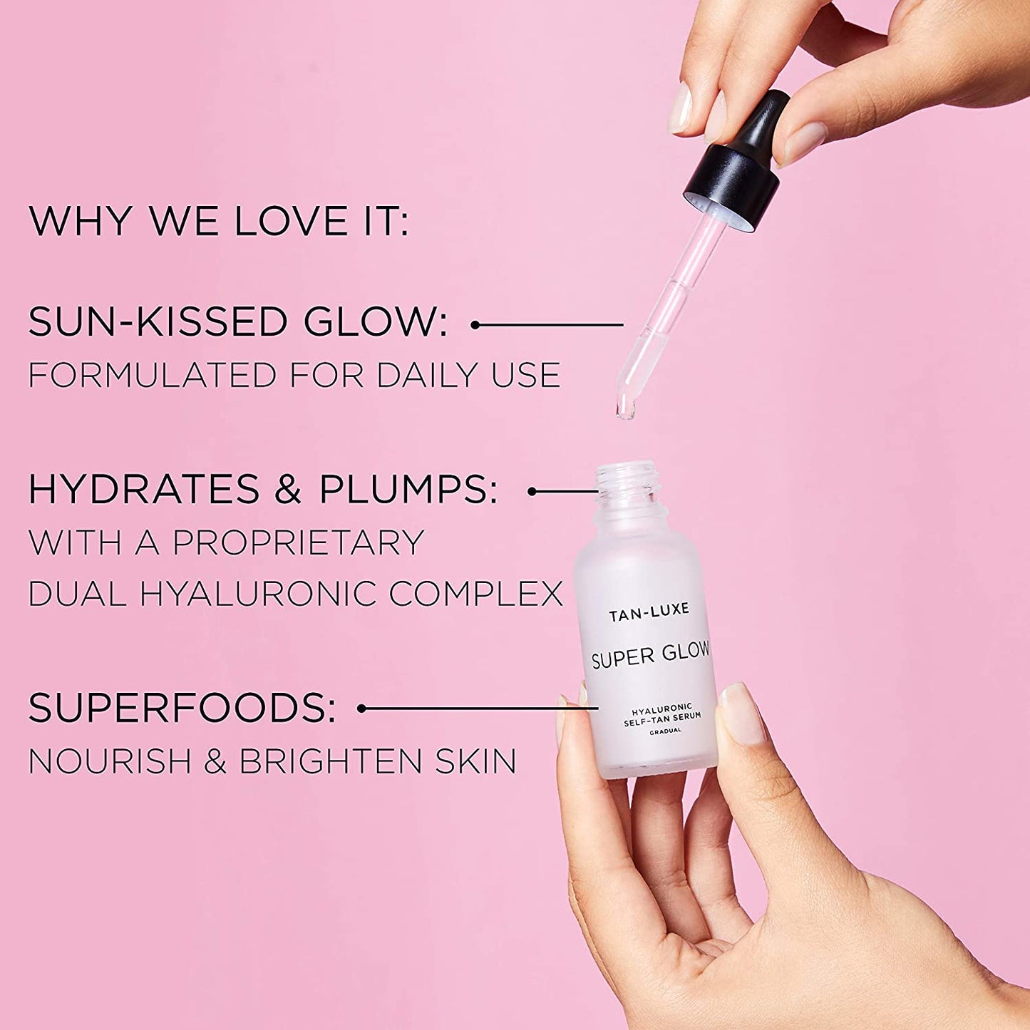 TAN-LUXE Super Glow Hyaluronic Self-Tan Serum Gradual, 1.01 fl.oz / 30ml