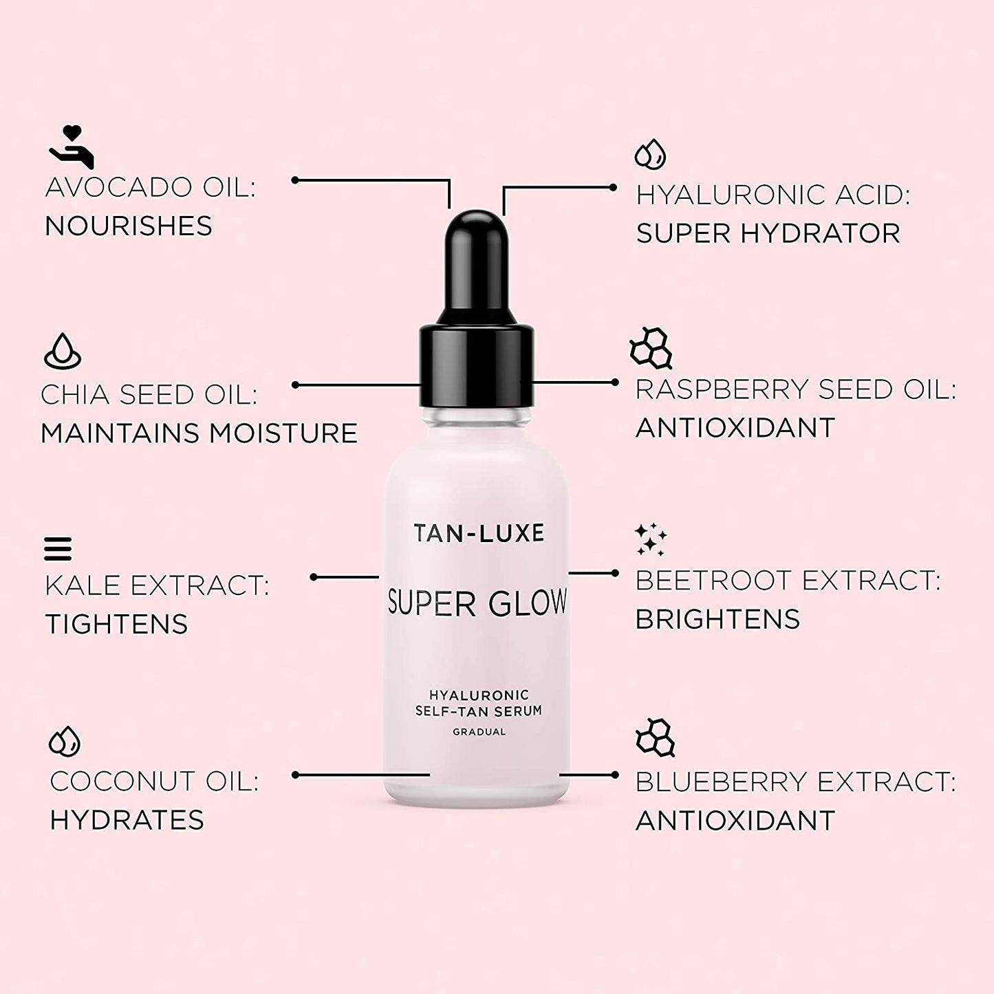 TAN-LUXE Super Glow Hyaluronic Self-Tan Serum Gradual, 1.01 fl.oz / 30ml