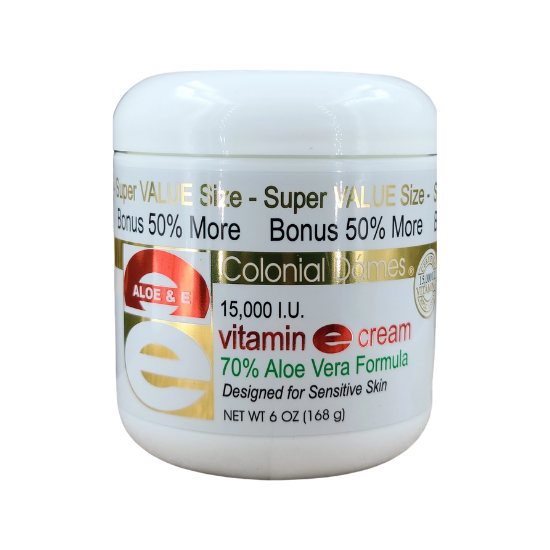Colonial Dames Aloe & E Vitamin E Cream 15,000 IU with 70% Aloe Vera Formula for Sensitive Skin, 6 oz. / 168g