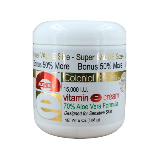 Colonial Dames Aloe & E Vitamin E Cream 15,000 IU with 70% Aloe Vera Formula for Sensitive Skin, 6 oz. / 168g