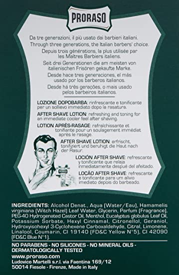 Proraso Firenze After Shave Lotion for Men Refreshing and Toning with Menthol and Eucalyptus Oil 100 ml