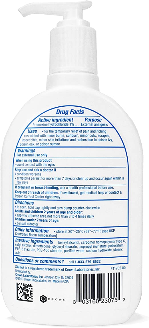 Sarna Sensitive External Itch Relief Moisturizing Lotion Fragrance Free 222 ml