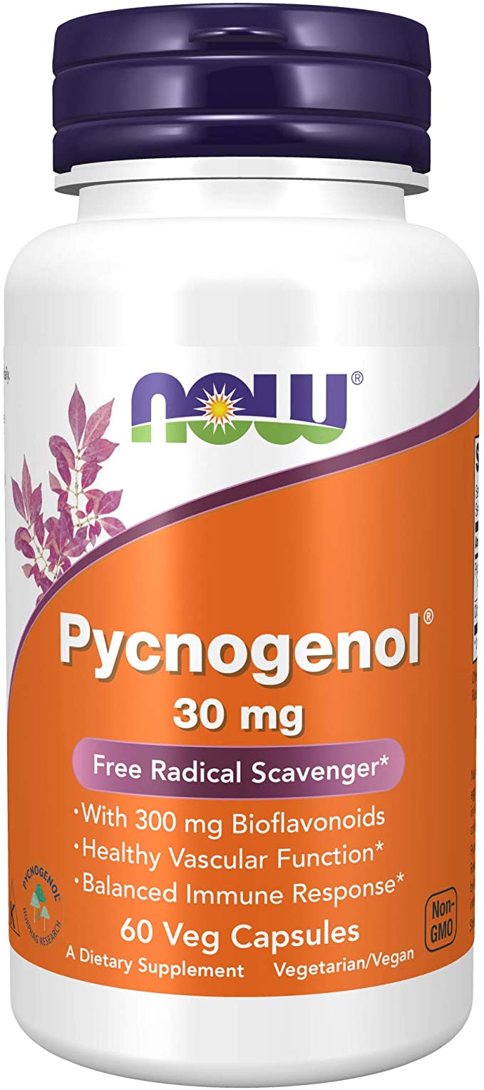 NOW Supplements, Pycnogenol 30 mg (a Unique Combination of Proanthocyanidins from French Maritime Pine) with 300 mg Bioflavonoids, 60 Veg Capsules