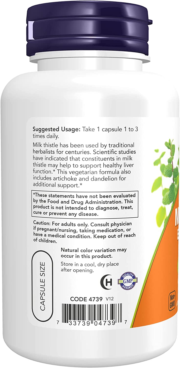 NOW Supplements Double Strength Silymarin Milk Thistle Extract 300 mg with Artichoke & Dandelion, Supports Liver Function, 100 Veg Capsules