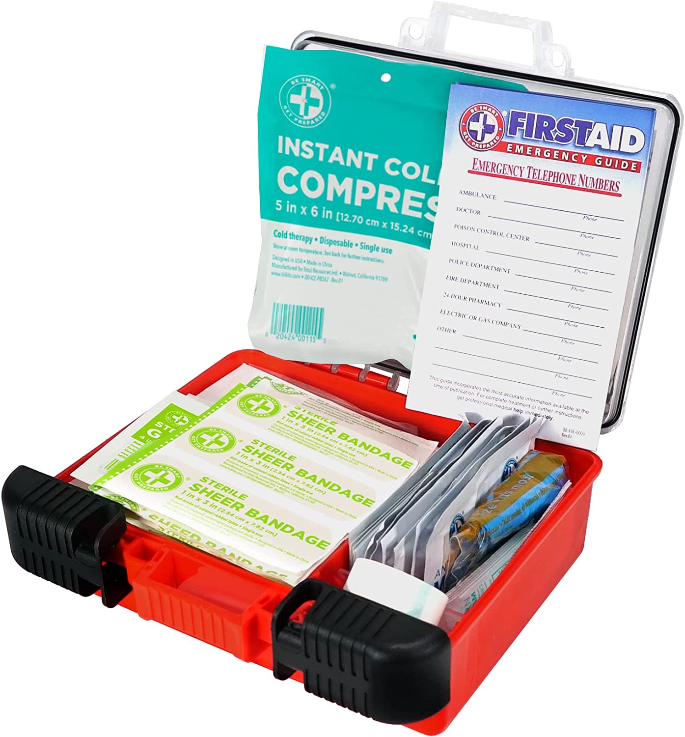 Be Smart Get Prepared 100Piece First Aid Kit, Exceeds OSHA Ansi Standards for 10 People - Office, Home, Car, School, Emergency, Survival, Camping, Hunting, & Sports